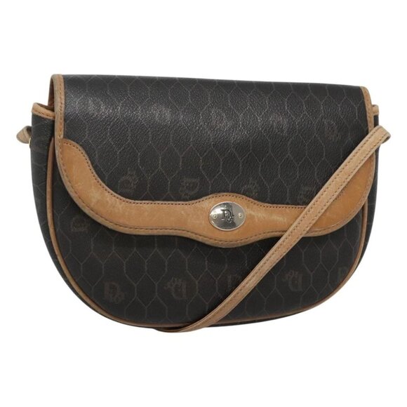 Christian Dior Honeycomb Canvas Shoulder Bag PVC Black Brown gold - Picture 1 of 16